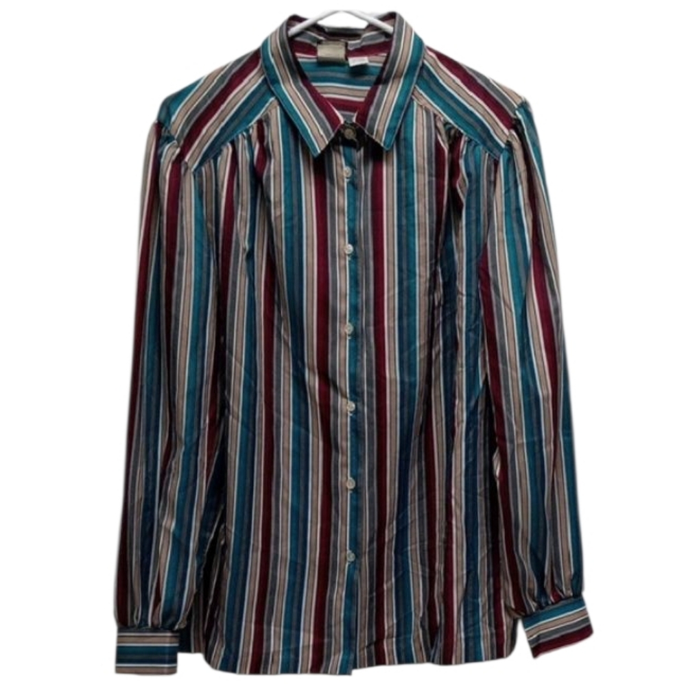 Vintage Burgundy/Blue/Black/Tan Stripe Button Down Shirt